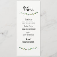 Carte simple de menu de mariage de verdure
