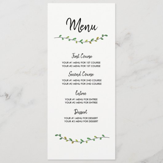 Carte simple de menu de mariage de verdure (Devant)