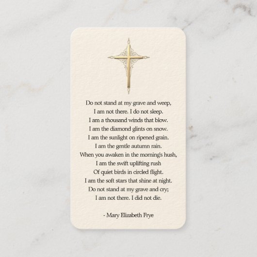 Carte simple de prière commémorative funéraire (Dos)