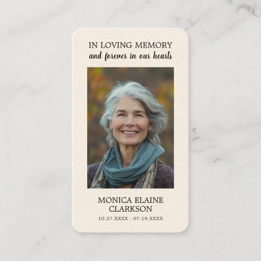 Carte simple de prière commémorative funéraire (Devant)