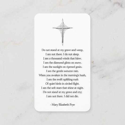 Carte simple de prière commémorative funéraire (Dos)