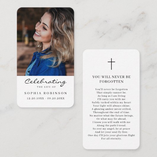 Carte simple de prière commémorative funéraire (Devant / Derrière)