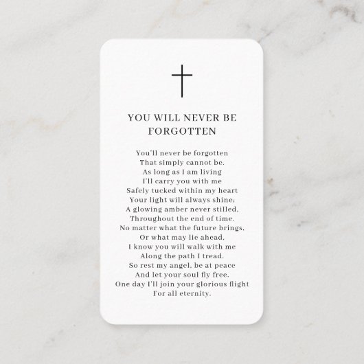 Carte simple de prière commémorative funéraire (Dos)