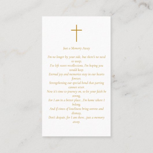 Carte simple de prière commémorative funéraire (Dos)