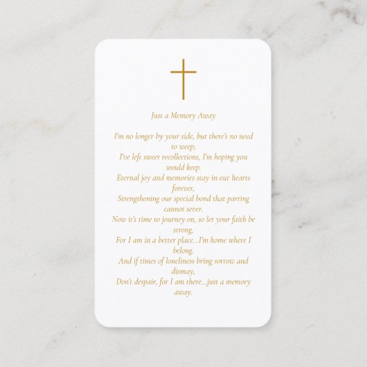 Carte simple de prière commémorative funéraire (Dos)