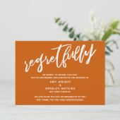 Carte simple de regrets orange brûlé pour mariage (Debout devant)