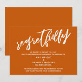 Carte simple de regrets orange brûlé pour mariage (Devant / Derrière)