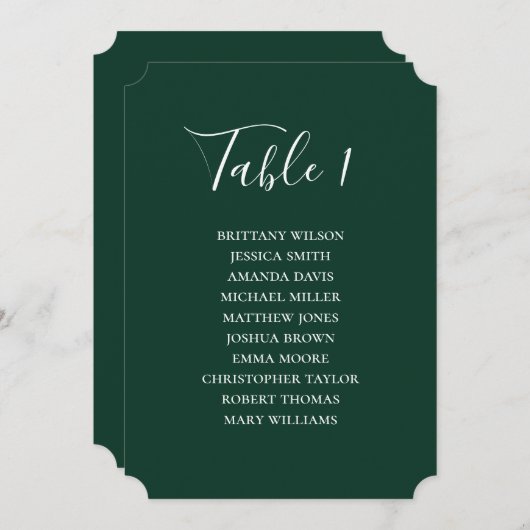 Carte simple de sièges mariages verts. Écriture mo (Devant / Derrière)