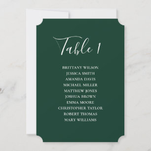 Carte simple de sièges mariages verts. Écriture mo