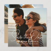 Carte Simple deux photo Calligraphie Mariage Enregistrer (Devant / Derrière)