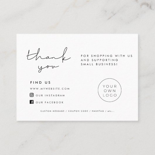 Carte simple d'insertion de Merci minimaliste (Dos)