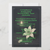 Carte simple d'invitation funéraire (Dos)