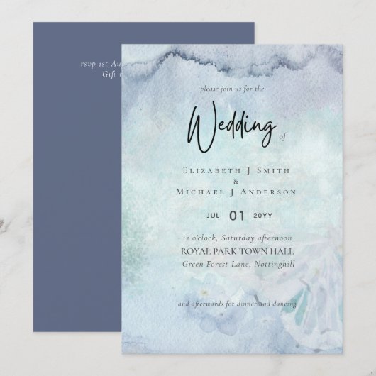 Carte Simple élégance Dusty Blue Mariage moderne (Devant / Derrière)