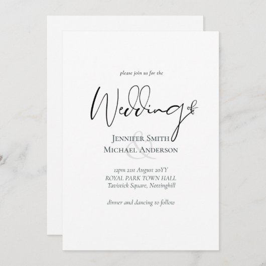 Carte Simple Élégance Script Mariage moderne (Devant / Derrière)