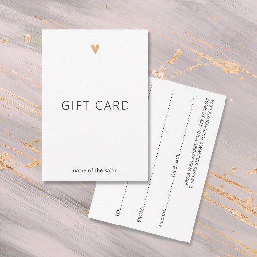 Carte Simple Elegant Blanc Faux Or Coeur Beauté