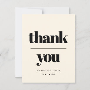 Carte Simple, élégant et chic mariage Merci crème