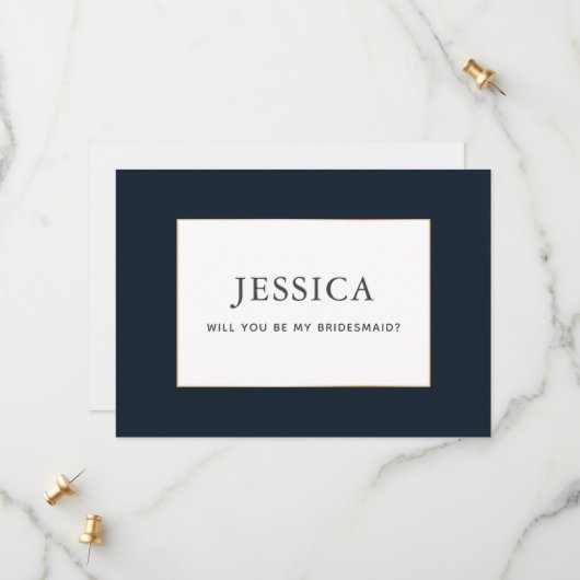 Carte simple Elegant Gold Dark Navy Blue Bridesmai (Devant/Arrière en situation)