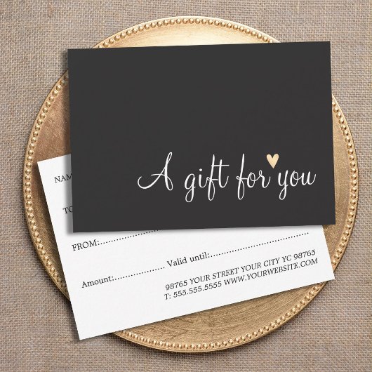 Carte Simple Elégant gris foncé Or Coeur Beauté