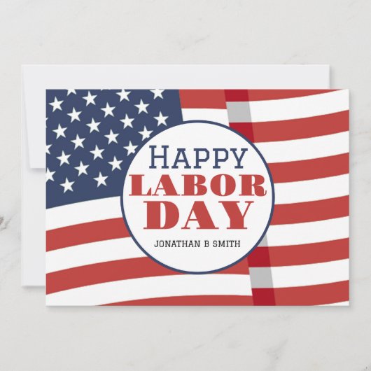 Carte Simple Elegant Happy Labor Day avec drapeau améric (Devant)
