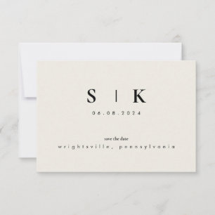 Carte Simple Élégant Monogramme Beige Enregistrer la Dat