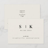 Carte Simple Élégant Monogramme Beige Enregistrer la Dat (Devant / Derrière)