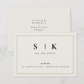 Carte Simple Élégant Monogramme Beige Enregistrer la Dat (Devant / Derrière)