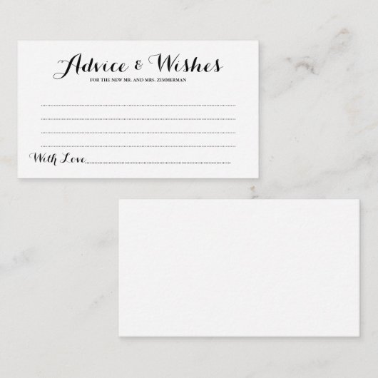 Carte simple Elegant Script Mariage Conseils & Wis (Devant / Derrière)