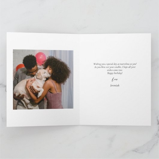 Carte Simple élégante calligraphie Anniversaire Photo él (Intérieur)