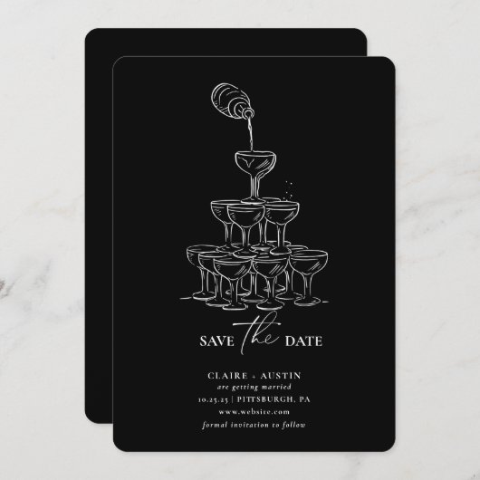 Carte simple Enregistrer la date Champagne Tower (Devant / Derrière)