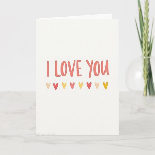 Carte simple et douce 'Je t'aime cœurs' (Devant)