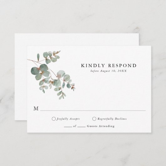 Carte simple Eucalyptus RSVP (Devant / Derrière)
