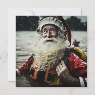 Carte simple face avec le Père Noël Aussie inondat