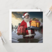 Carte simple face Père Noël Australien inondation (Devant/Arrière en situation)