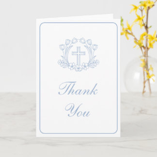 Carte Simple Fleur Light Blue Croix Religieux Merci