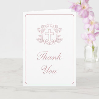 Carte Simple Fleur Rose Croix Religieux Merci