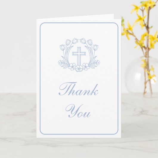 Carte Simple Floral Light Blue Cross Religious Thank You (Fleur jaune)