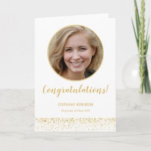 Carte Simple Gold White Confetti Photo Graduation