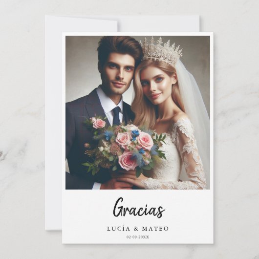 Carte Simple Gracias Mariage Espagnol Photo Merci (Devant)