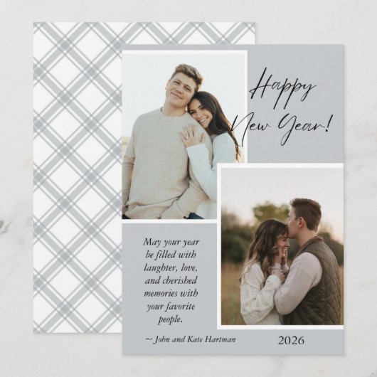 Carte Simple Gray and White New Years Photo Collage Card (Devant / Derrière)