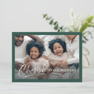 Carte Simple Green Cherish Script 2 Photo Noël