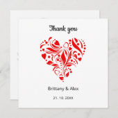 Carte Simple Heart Wedding Thank You Card – Customizable (Devant / Derrière)