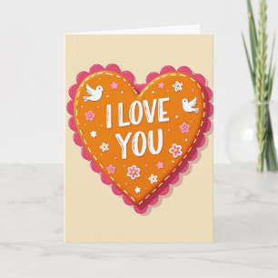 Carte simple « Je t'aime » brodée