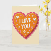 Carte simple « Je t'aime » brodée (Fleur jaune)