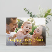 Carte simple Joyeuse Nouvel An Gold Photo Holiday (Debout devant)
