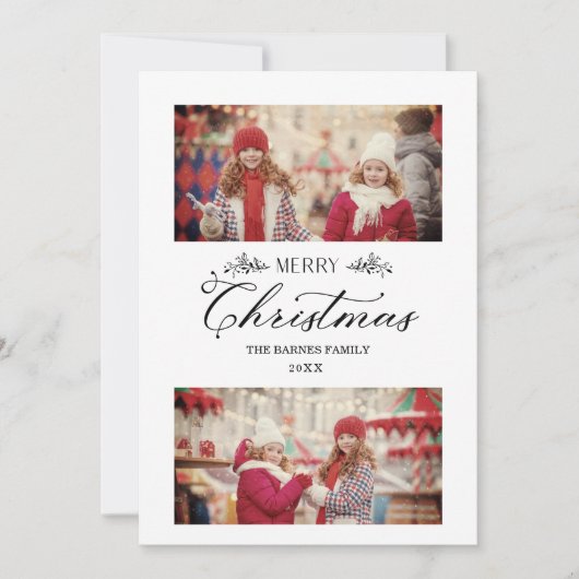 Carte Simple Joyeux Noël Branches Botaniques 2 Photos (Devant)