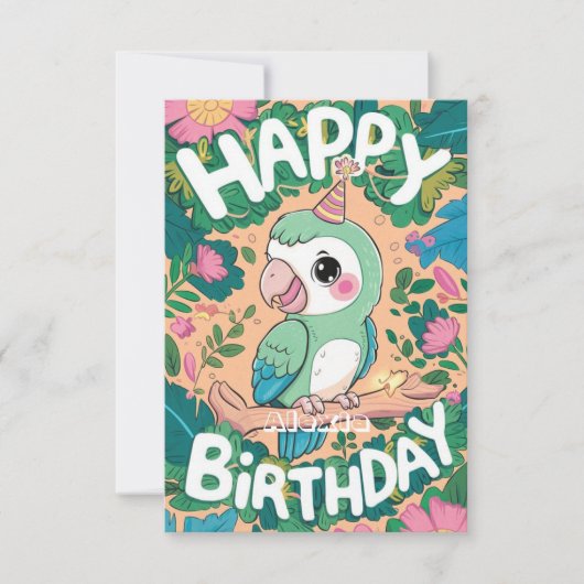 Carte Simple Joyeux perroquet numérique anniversaire (Devant)