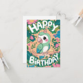 Carte Simple Joyeux perroquet numérique anniversaire (Devant/Arrière en situation)