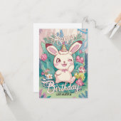 Carte Simple Lapin Bunny Digital Anniversaire (Devant/Arrière en situation)