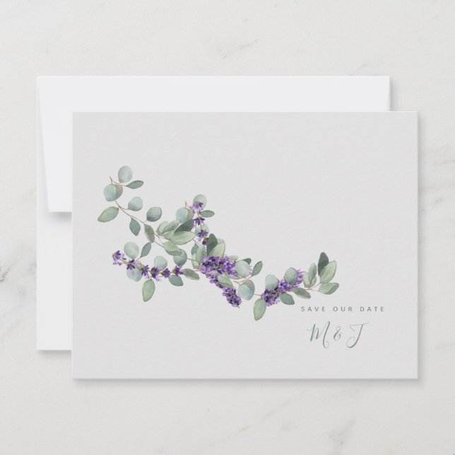 Carte Simple Lavender Stem Grey Mariage Enregistrer la d (Devant)