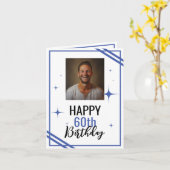 Carte Simple Mari blanc et bleu 60e anniversaire (Fleur jaune)